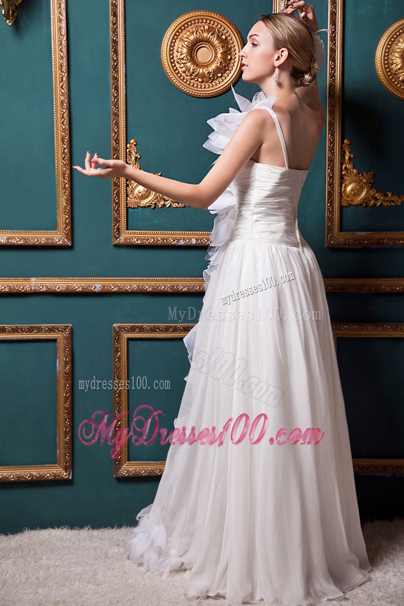 Full Length One Shoulder Wedding Dresses Decorated with Ruffles