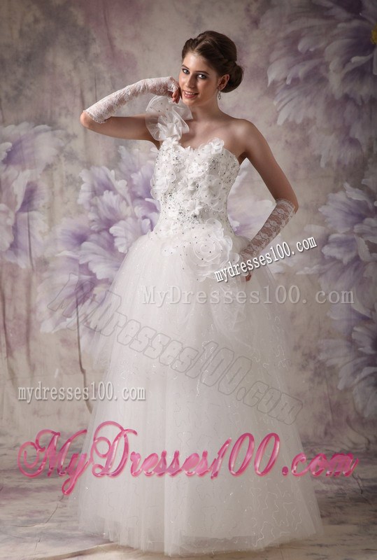 Unique Handmade Flowers Beaded One Shoulder White Wedding Dress