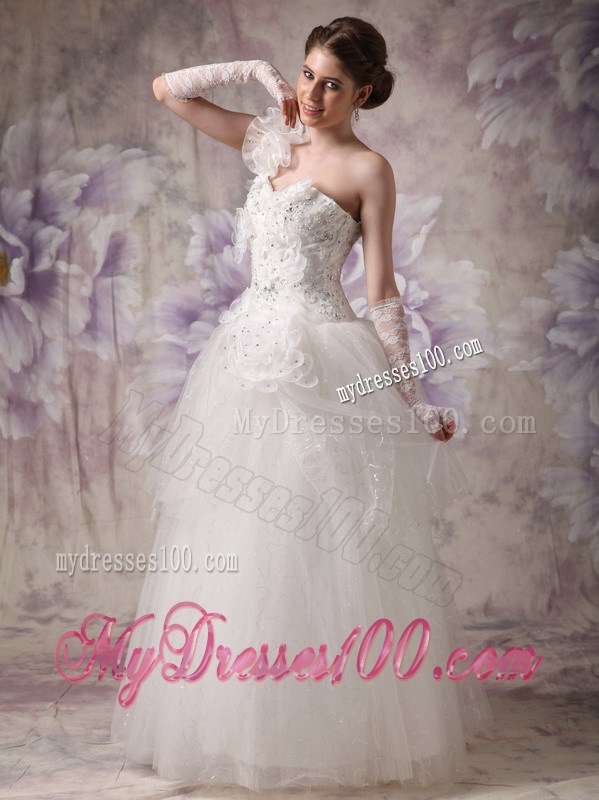 Unique Handmade Flowers Beaded One Shoulder White Wedding Dress
