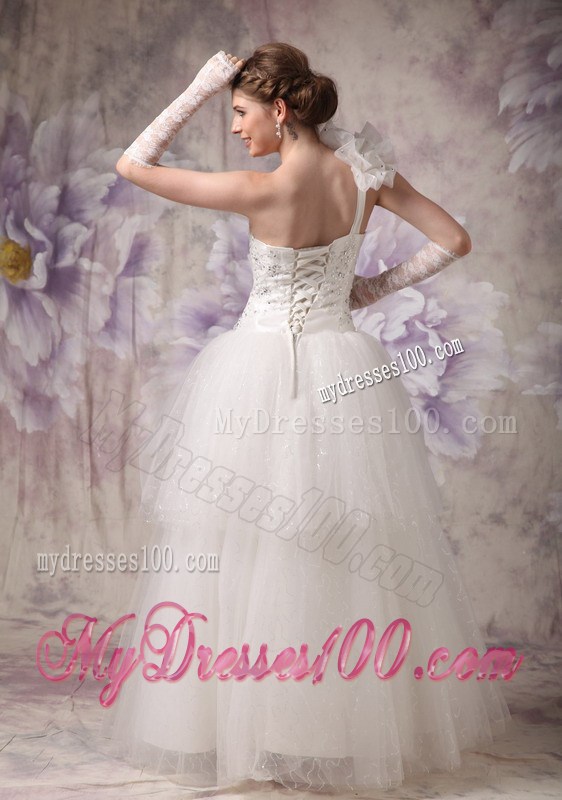 Unique Handmade Flowers Beaded One Shoulder White Wedding Dress