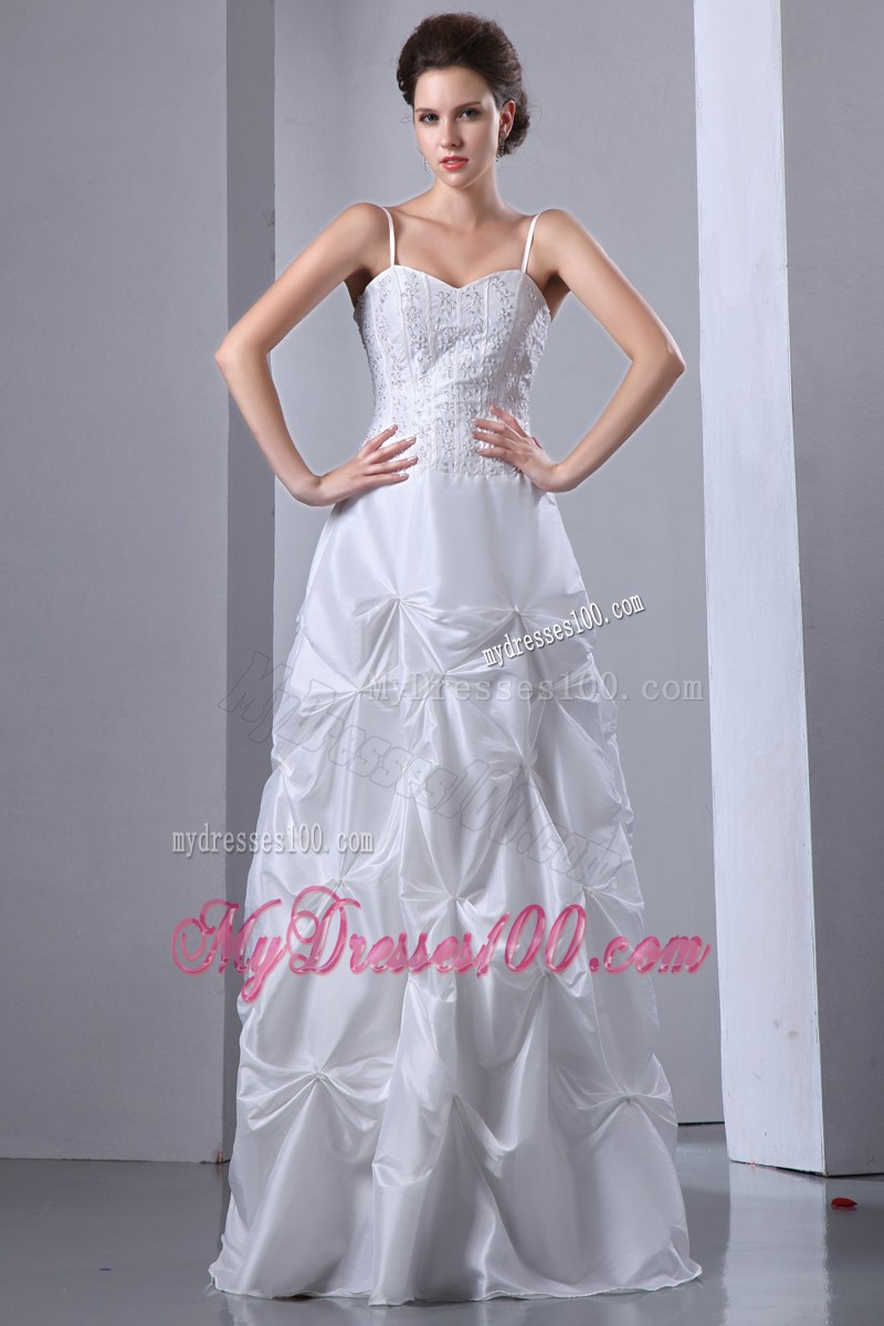 Diamonds and Pick-ups Spaghetti Straps Floor-length Bridal Dresses