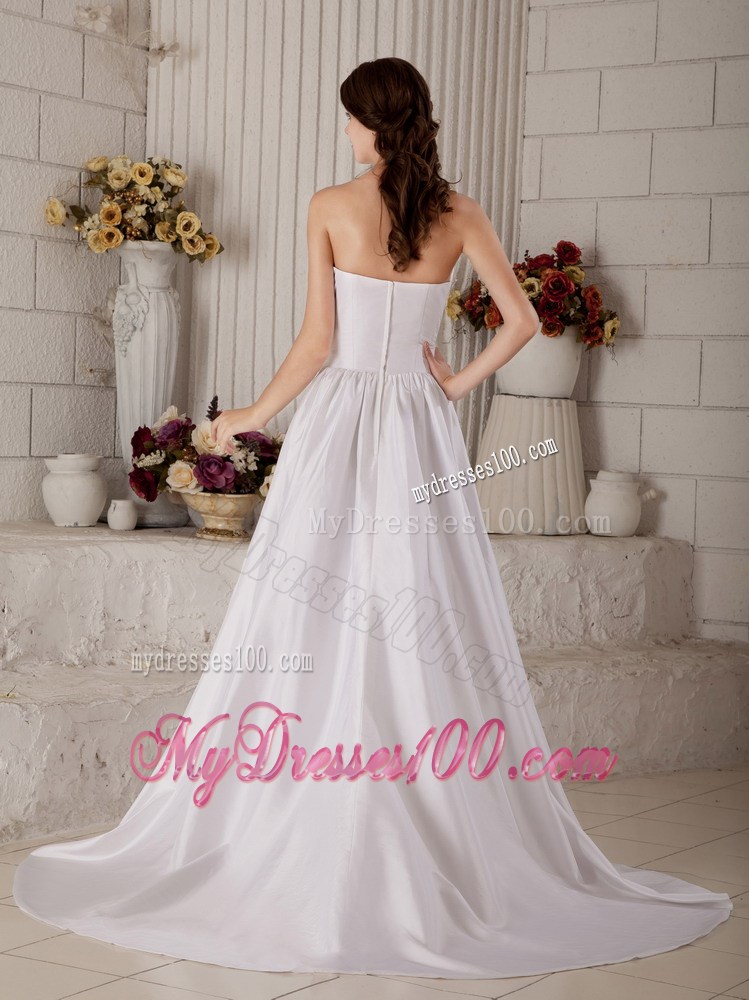 Beaded Hand Made Flowers Decorated Bridal Gown with Ruffled Neckline