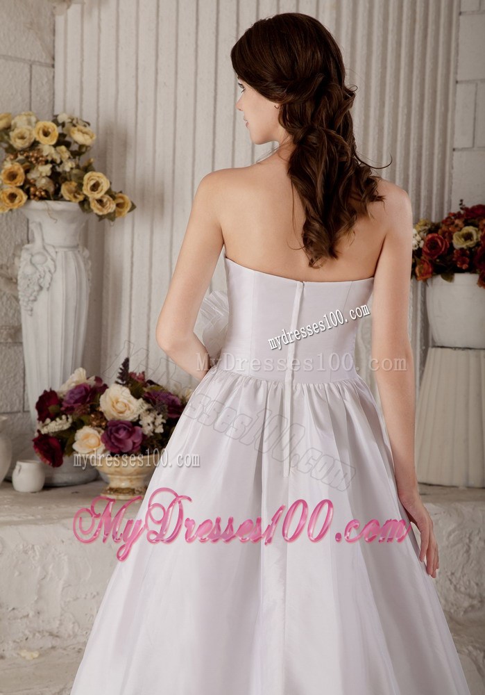 Beaded Hand Made Flowers Decorated Bridal Gown with Ruffled Neckline