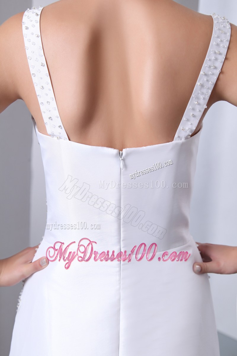 Wide Straps Ruching Brush Train Wedding Dress with Shining Beadings