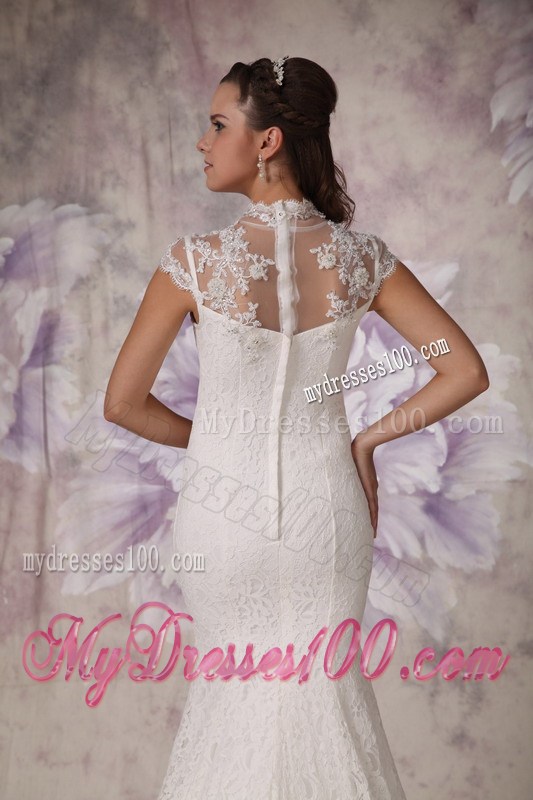 High-neck Mermaid Lace Court Train Beaded Dresses for Wedding 2013