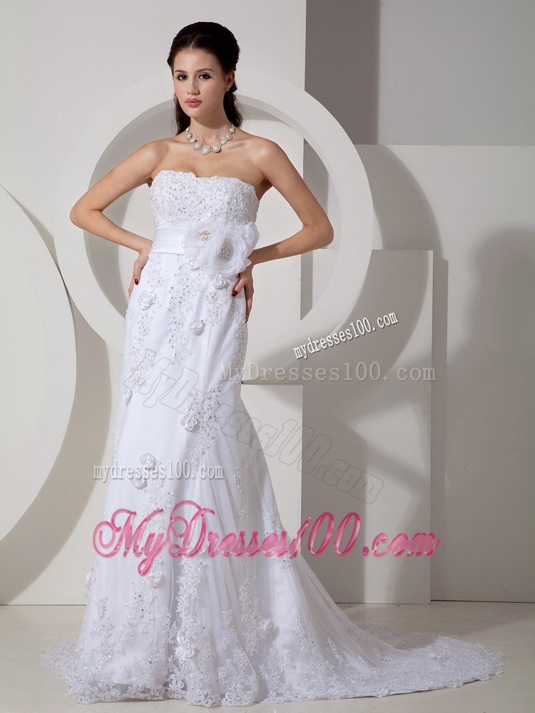 Beading Appliques and Diamonds Decorated Court Train Wedding Dresses
