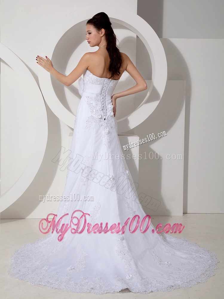 Beading Appliques and Diamonds Decorated Court Train Wedding Dresses