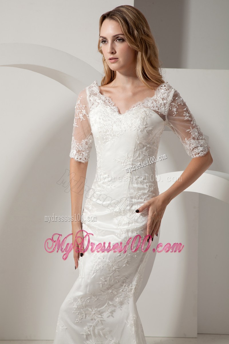 Elegant Mermaid V-neck Church Wedding Dress with Half Sleeves