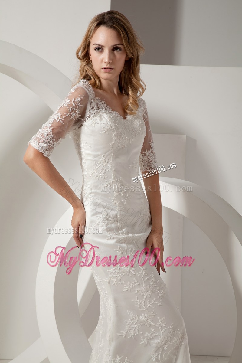 Elegant Mermaid V-neck Church Wedding Dress with Half Sleeves
