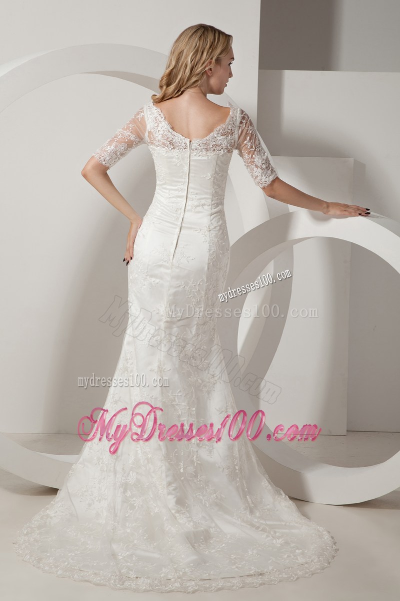 Elegant Mermaid V-neck Church Wedding Dress with Half Sleeves