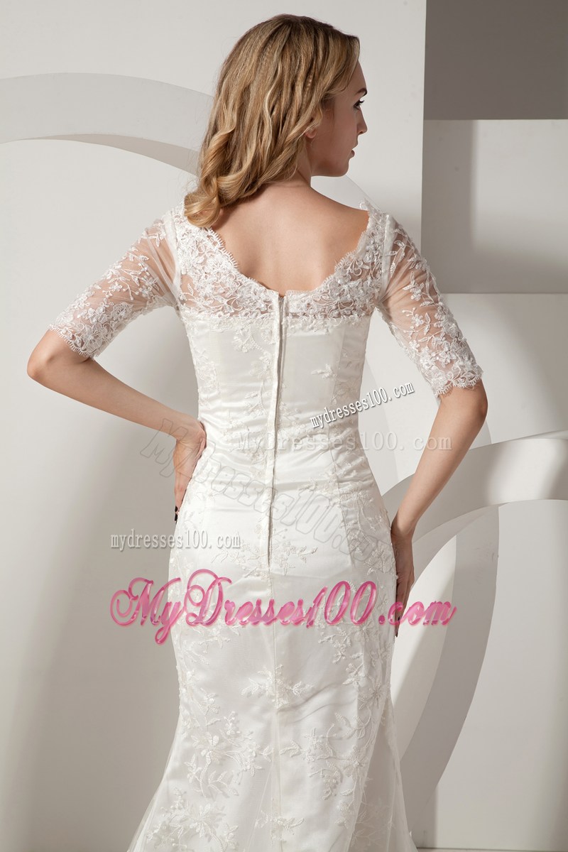 Elegant Mermaid V-neck Church Wedding Dress with Half Sleeves