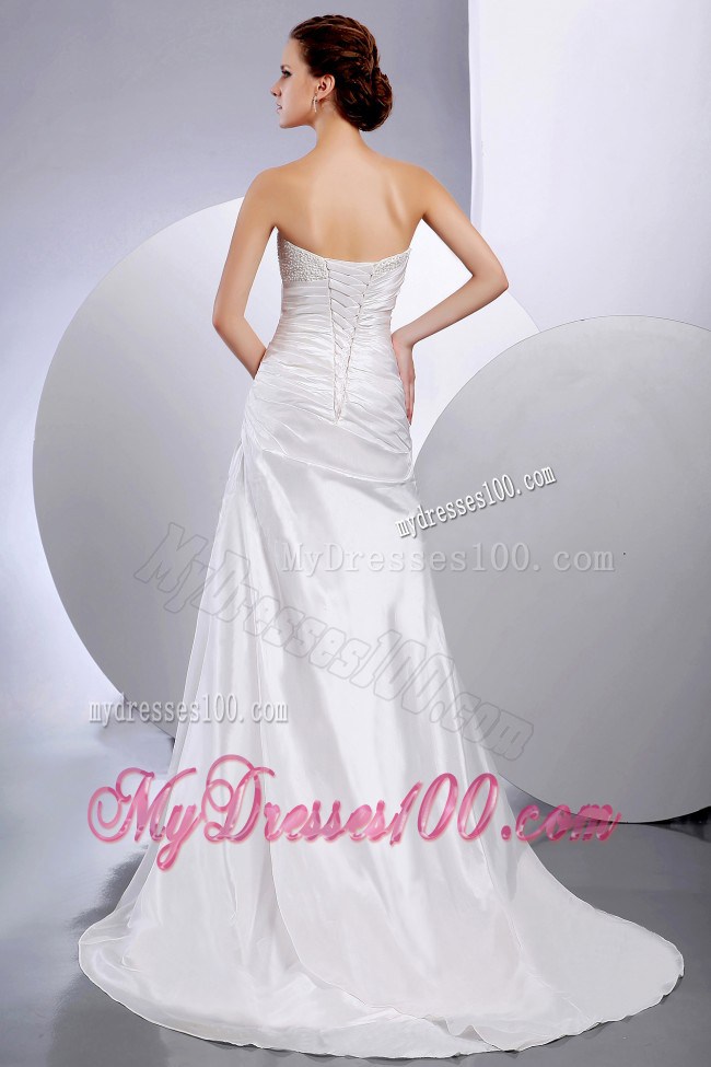 Ruching Strapless Bodice Wedding Dress with Sweep Train in Fashion