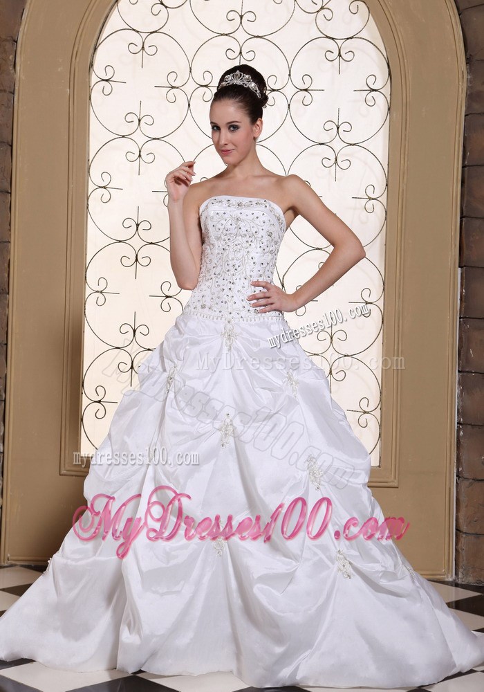 Diamonds and Pick-ups Decorated Wedding Dress with Brush Train