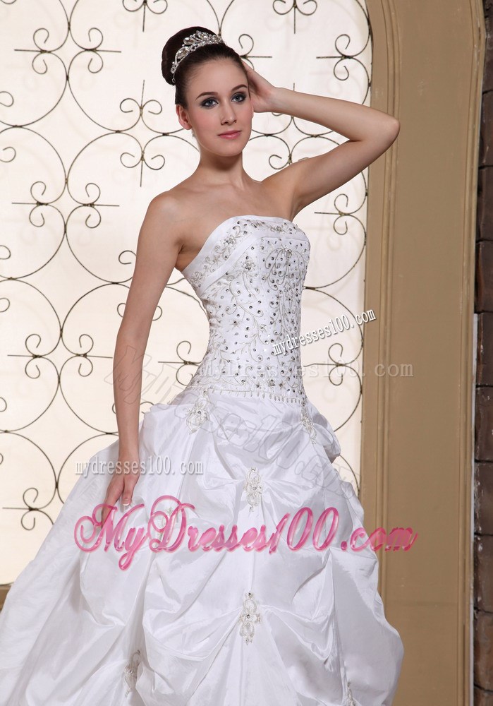 Diamonds and Pick-ups Decorated Wedding Dress with Brush Train