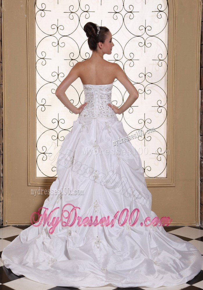 Diamonds and Pick-ups Decorated Wedding Dress with Brush Train