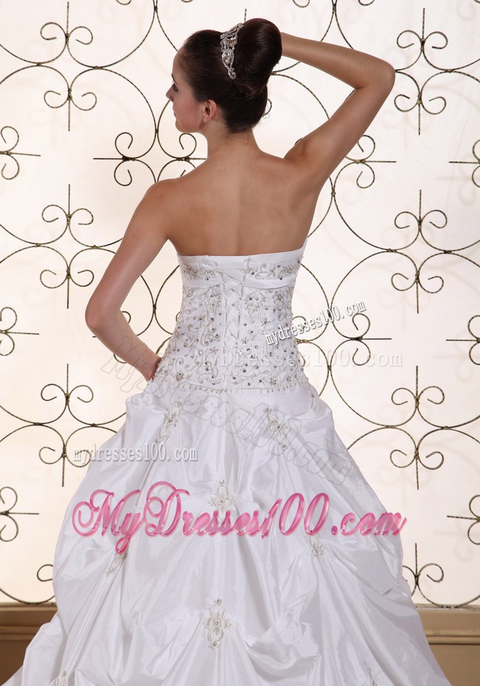 Diamonds and Pick-ups Decorated Wedding Dress with Brush Train