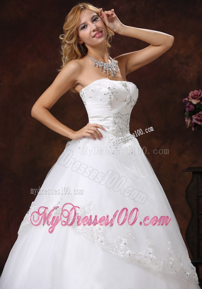 Beaded and Embroidered Strapless Lace-up Wedding Gown Floor-length