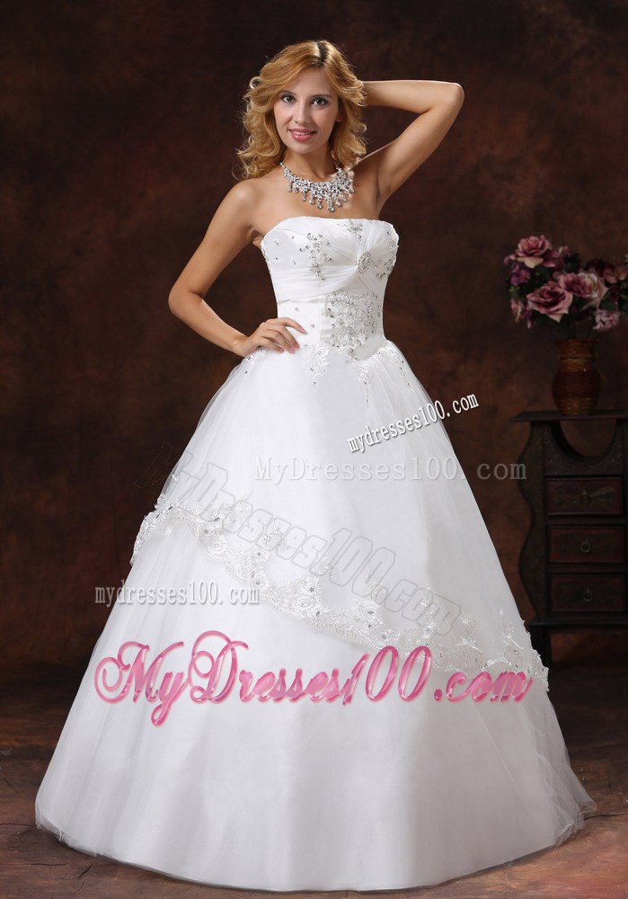 Beaded and Embroidered Strapless Lace-up Wedding Gown Floor-length
