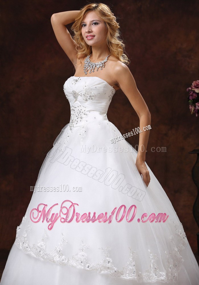 Beaded and Embroidered Strapless Lace-up Wedding Gown Floor-length