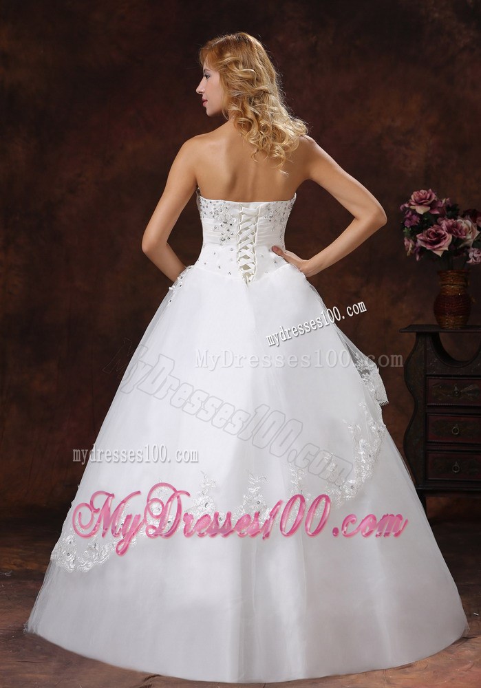 Beaded and Embroidered Strapless Lace-up Wedding Gown Floor-length