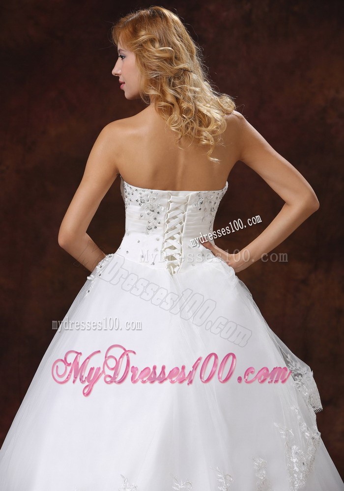 Beaded and Embroidered Strapless Lace-up Wedding Gown Floor-length