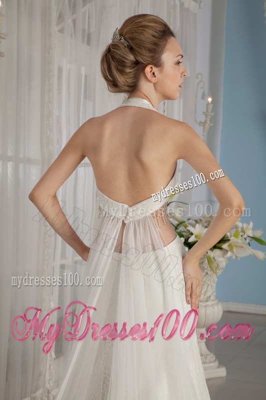 Exclusive Trumpet Halter Watteau Train Rhinestone Wedding Dress