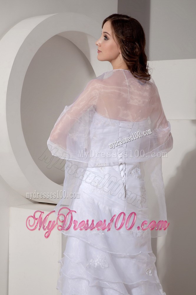 Appliques and Diamonds Layers Brush Train Bridal Gowns with Wraps