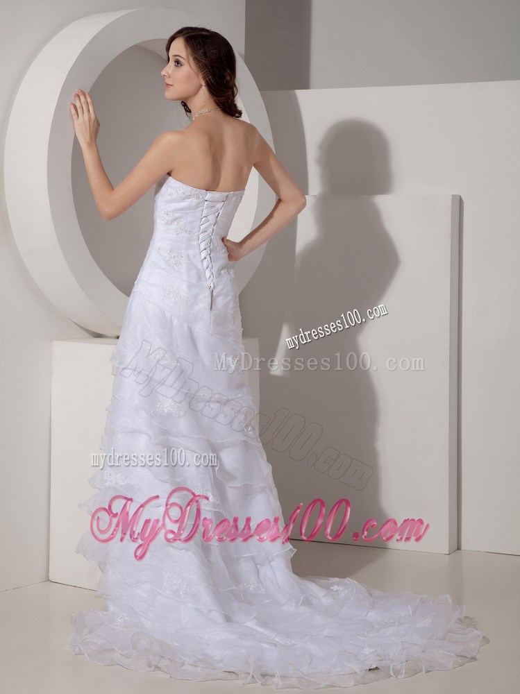 Appliques and Diamonds Layers Brush Train Bridal Gowns with Wraps