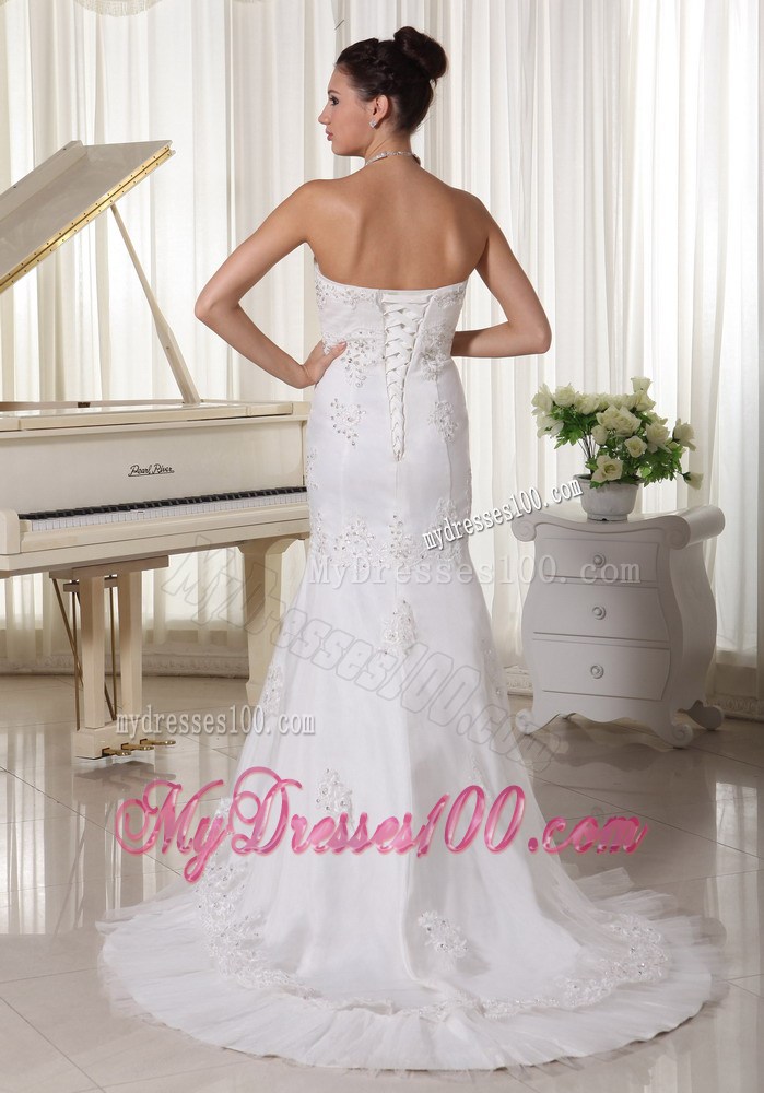 Exquisite Strapless Lace Hem White Dress for Bride with Appliques