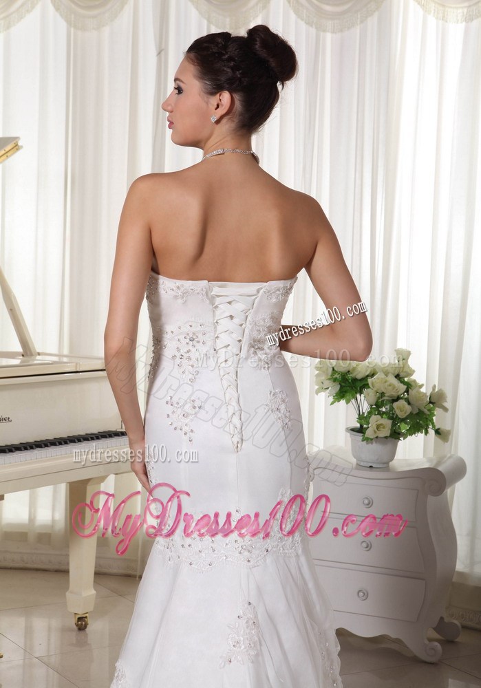 Exquisite Strapless Lace Hem White Dress for Bride with Appliques