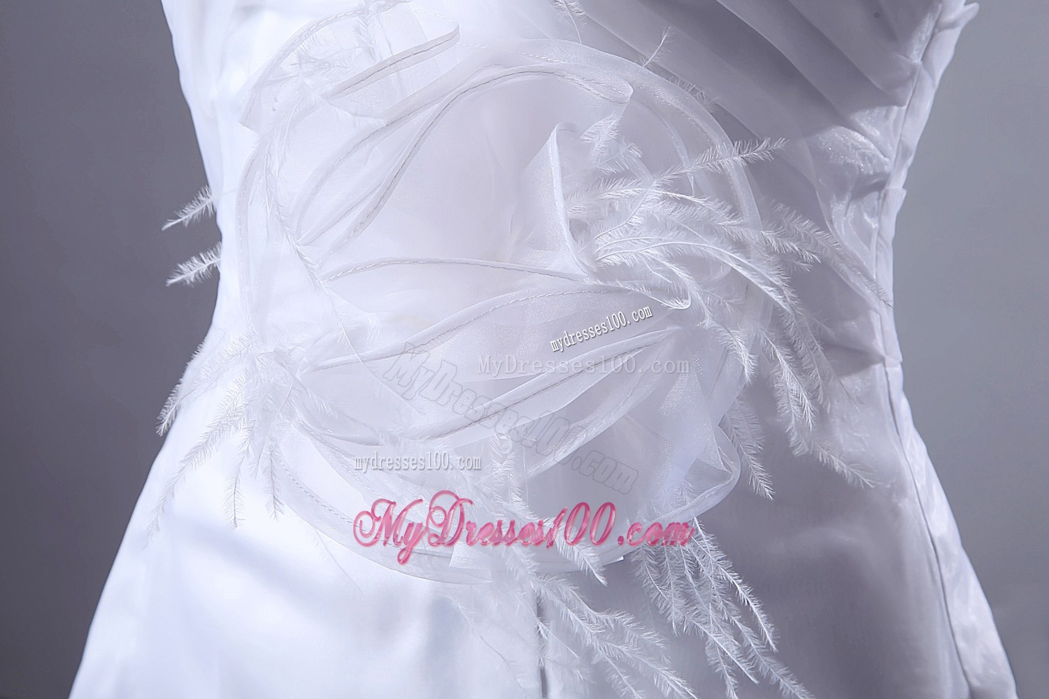 Spaghetti Straps Tiers Trumpet Feather Handle Flowers Bridal Dress