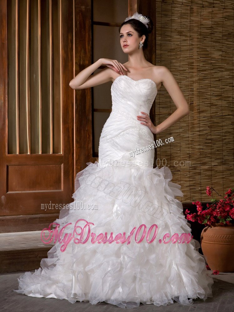 Mermaid Sweetheart White Wedding Dress with Ruffles Floor Length