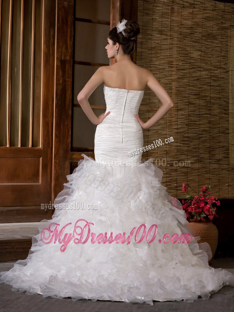 Mermaid Sweetheart White Wedding Dress with Ruffles Floor Length