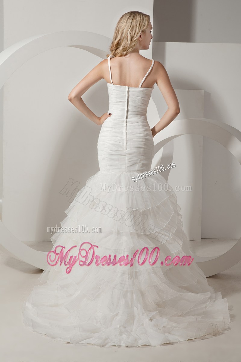 Asymmetrical Mermaid Court Train Ruffles Layered Wedding Dress