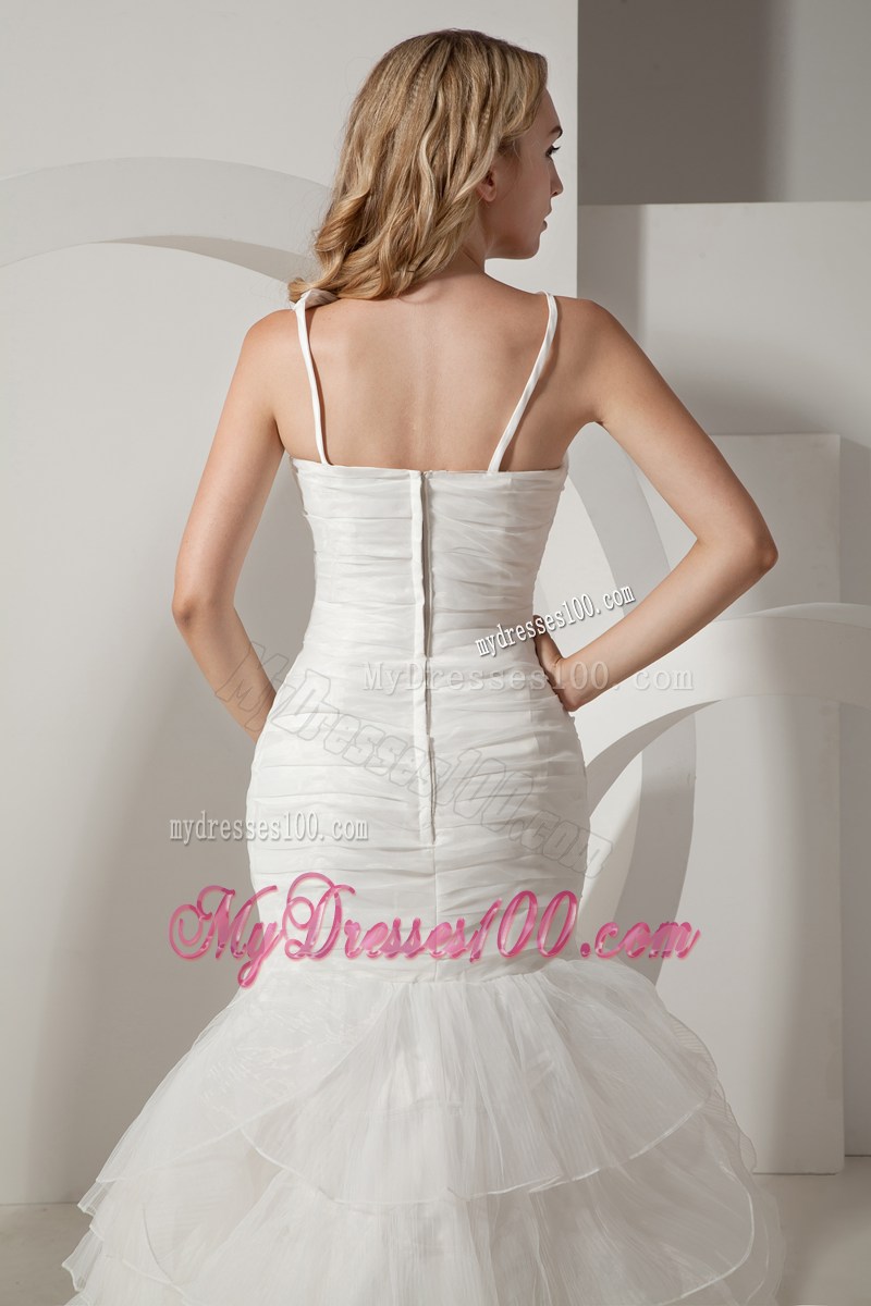Asymmetrical Mermaid Court Train Ruffles Layered Wedding Dress