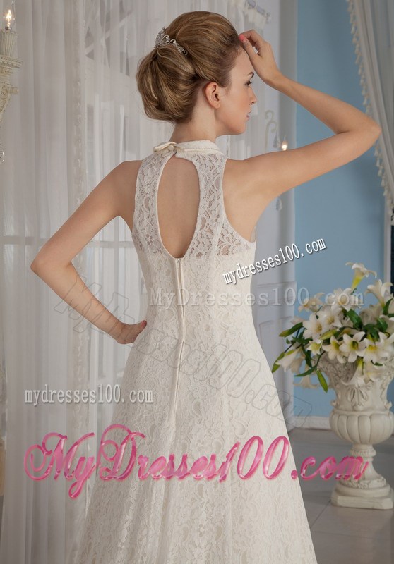 Formal V-Neck Court Train Lace Wedding Dress with Beading