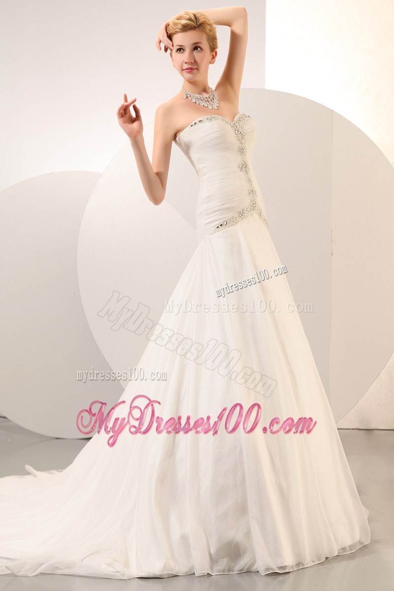 2013 Formal Sweetheart Beading Wedding Dress with Chapel Train