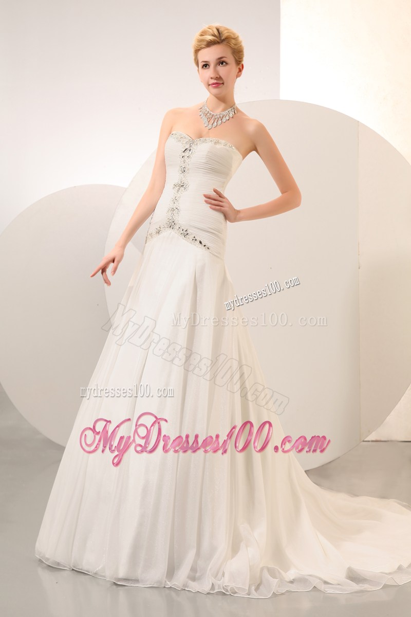 2013 Formal Sweetheart Beading Wedding Dress with Chapel Train