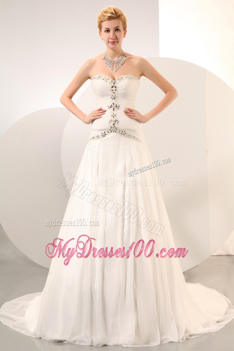 2013 Formal Sweetheart Beading Wedding Dress with Chapel Train