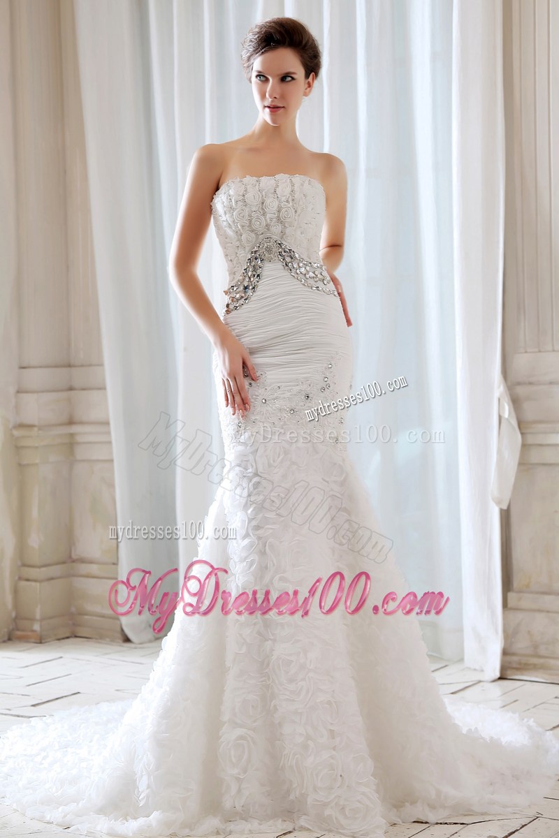 Gorgeous Mermaid Court Train Special Fabric Beading Bridal Dress
