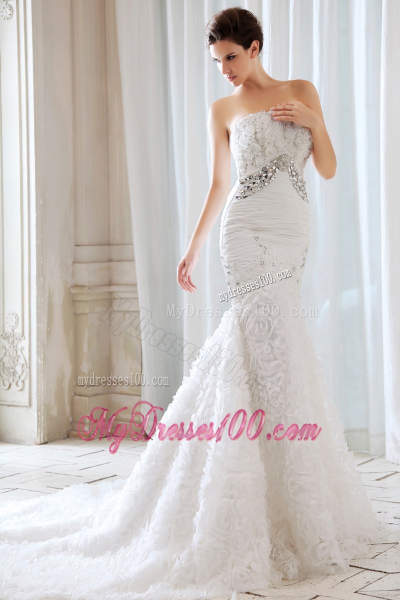 Gorgeous Mermaid Court Train Special Fabric Beading Bridal Dress
