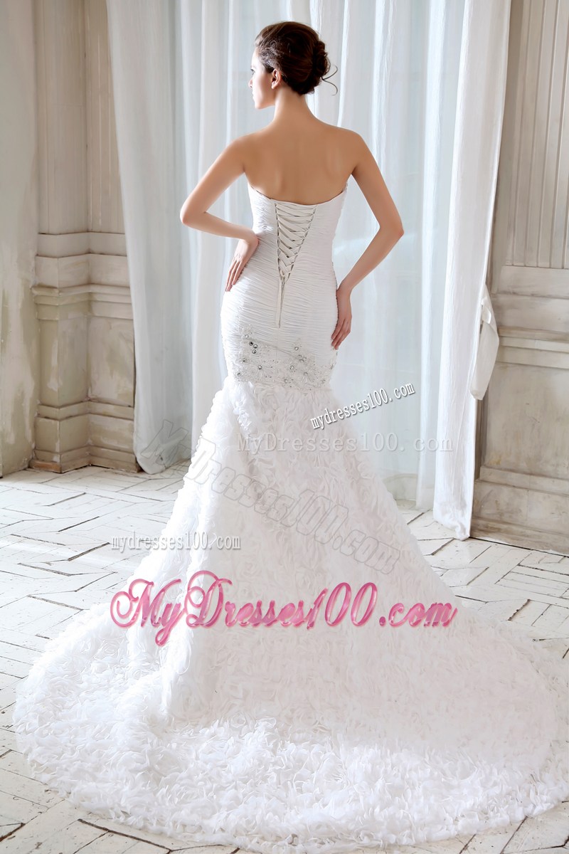 Gorgeous Mermaid Court Train Special Fabric Beading Bridal Dress