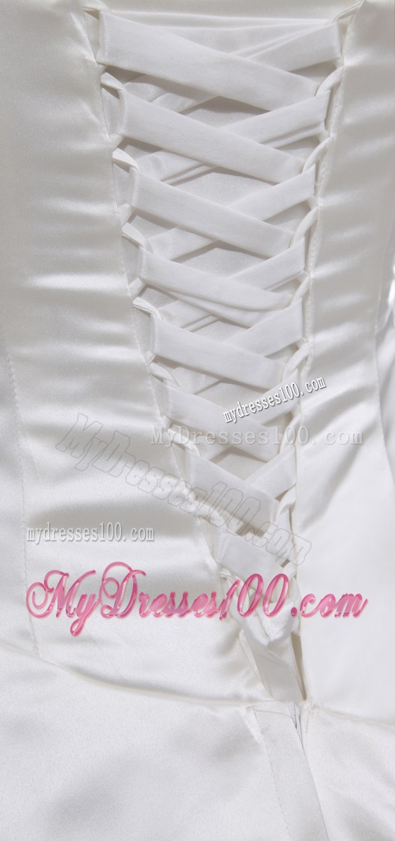 Handmade Flower White Wedding Dress Strapless Chapel Train