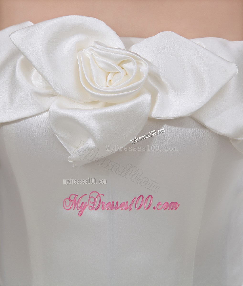 Handmade Flower White Wedding Dress Strapless Chapel Train