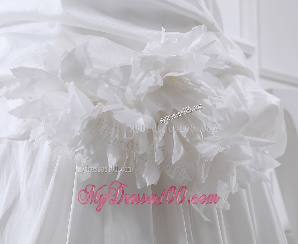 Halter Top Handmade Flowers White Wedding Dress with Ruffles