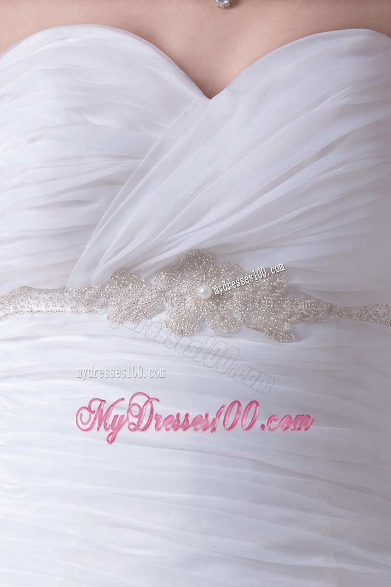 Ruched and Beaded Mermaid Court Train Wedding Gown with Flowers