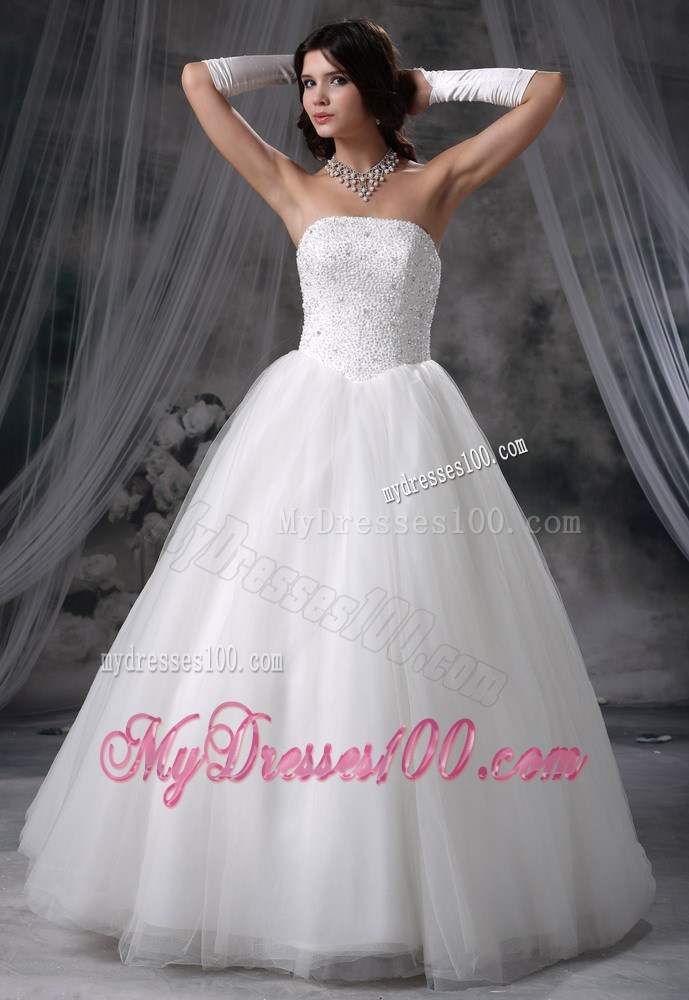 Beaded Bodice Tulle Ball Gown Floor-length Bridal Gown Lace-up