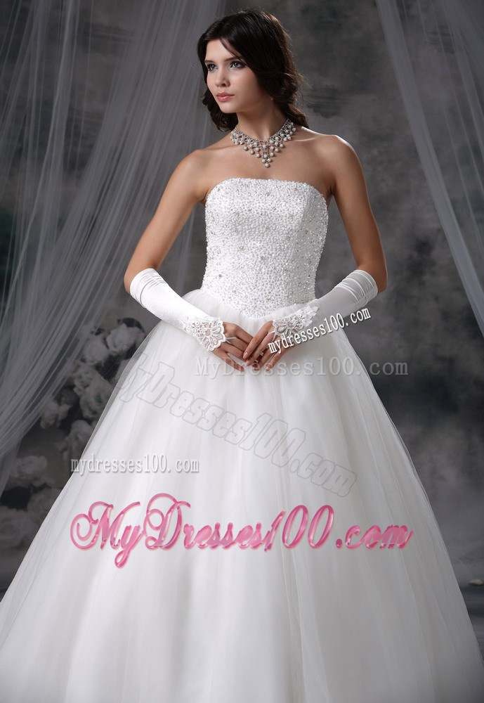 Beaded Bodice Tulle Ball Gown Floor-length Bridal Gown Lace-up