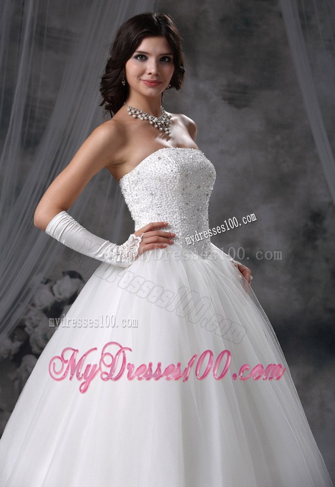 Beaded Bodice Tulle Ball Gown Floor-length Bridal Gown Lace-up