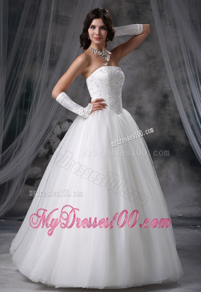 Beaded Bodice Tulle Ball Gown Floor-length Bridal Gown Lace-up